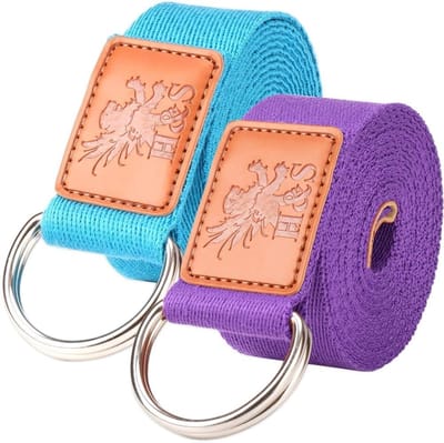 Dailygoody - Yoga riem - Verstelbare yogariem - 2 banden - Blauw en paars - Yogariem-accessoires - Geschikt voor thuis en onderweg - 1,85 en 2,45 m