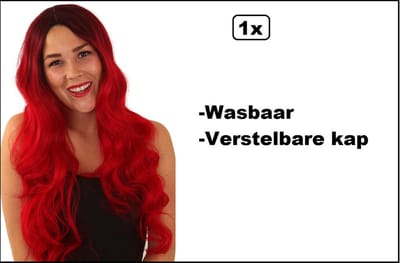 Luxe Pruik Fayed rood - verstelbare kap - wasbaar - Carnaval thema feest festival thema feest evenement