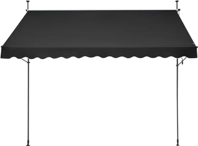 Terras Markise, 350x120 Cm - Handmatige Bediening - Zonwering voor Terras Of Balkon - Verstelbare Hoogte 218-310 Cm - Zwart