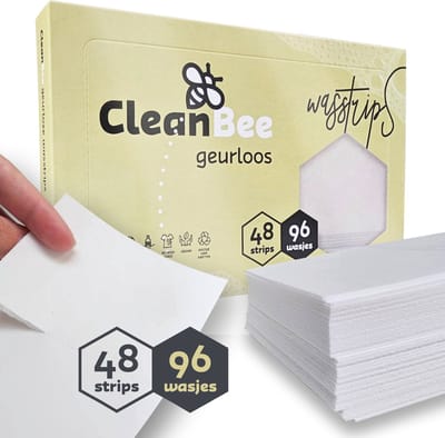 CleanBee Wasstrips Wasmiddeldoekjes 96 Wasbeurten Geurloos Wasvellen Wasdoekjes Wasmiddel Detergent Sheets Laundry Strips Voor alle kleuren was