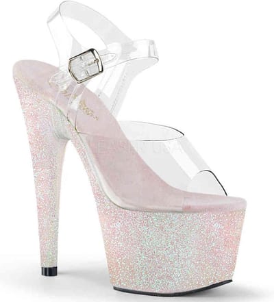 Pleaser - ADORE708HMG Sandaal met enkelband, Paaldans schoenen - Paaldans schoenen - 41 Shoes - Roze/Transparant
