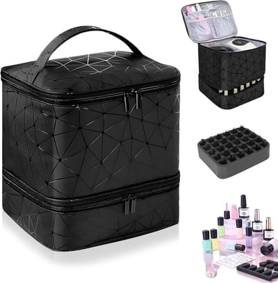 Waterdichte Nagellak Opbergdoos met 2 Niveaus en UV Lamp Compartment, Geschikt voor 30 Flessen, Ideaal voor Professionele Nagelontwerp en Cosmetica Opslag