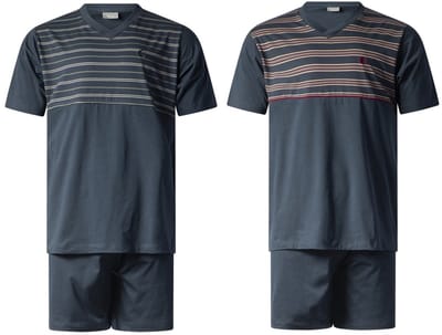 Gentlemen - 2 heren shortama's - korte pyjamasets - 100% katoen - V-hals - navy green/navy-red - maat M