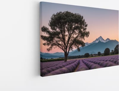 Saammp Canvas Schilderij - Landschap - Grote boom tussen de lavendel - Natuur - 45x30 - Foto op canvas - Wanddecoratie - Muurdecoratie Woonkamer - Slaapkamer decoratie - Canvas Print