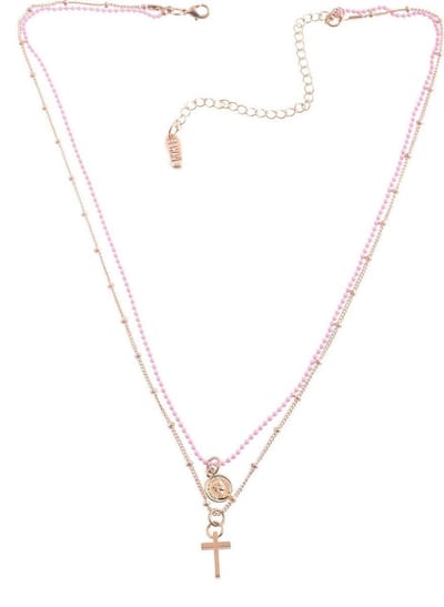 Behave - Ketting - Rosékleur, metaal, 2rijen, hanger kruis + 7,5 cm verlengketting