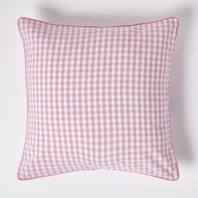 Homescapes Gingham katoenen kussenhoes 60 x 60 cm roze