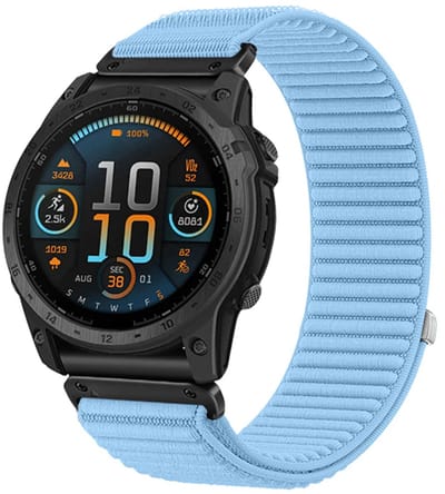 Strap-it Nylon 'Wave' bandje geschikt voor Garmin Fenix 9 (43mm) / 9 Pro (43mm) 8 - 43mm / Fenix 7s (Pro - Solar - Sapphire Solar) / Fenix 6s (Pro - Sapphire) / Fenix 5s (Plus - Sapphire) / Epix Pro (Gen 2) 42mm / Instinct 2s - E - Lichtblauw