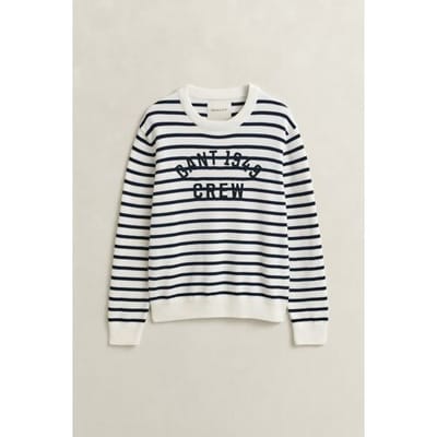 Gant Trui Breton Stripe Graphic Crew Neck Eggshell / male