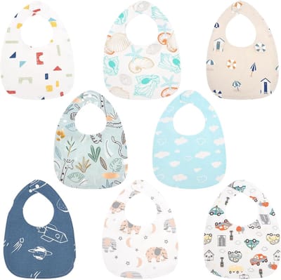 Babyslabbetjes,8 Stuks Dribble slabbetjes,absorberend slabbetjes met verstelbare drukknop,mousseline halsdoek voor baby's,zachte kwijlslabbetjes voor jongens en meisjes - blauw/groen/roze