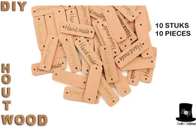 Bob Online ™ - 10 Stuks – Hout Kleur – ‘Hand made’ Houten Decoratieve Knopen Tags met 2 Gaatjes – 10 Pieces – Black – ‘Hand made’ Wooden Decorative Buttons Tags with 2 Holes – Houten Decoratieve Labels – Houten Handgemaakte Label Tags – Naaien