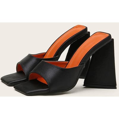 Mode Chic Driehoek Hoge Hakken Slippers Vrouwen Oranje Groen Leer Vierkante Neus Sandalen Elegante Feestjurk Schoenen Pumps 39 zwart