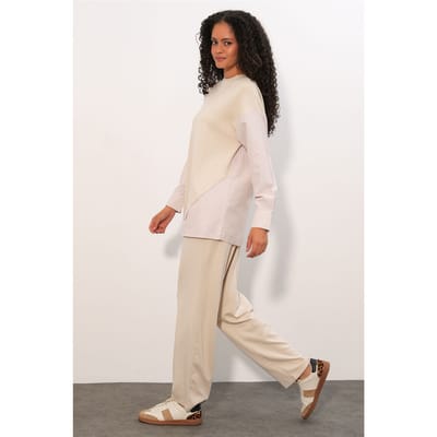 Gestreepte Lange Crew Neck Twee-Delige Coördineer Set