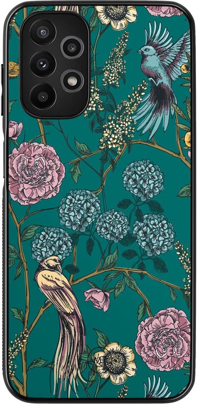 Hoesje geschikt voor Samsung Galaxy A13 4G - Vogels Japanse bloemen - TPU Hard Case Backcover - Groen - Mooie Telefoonhoesjes