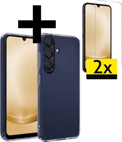 Hoesje - Met 2x Screenprotector - Geschikt voor Samsung Galaxy A25 - Sterk & Shockproof - Back Cover - Siliconen Case - Telefoon Hoes - Telefoonhoesjes - Transparant