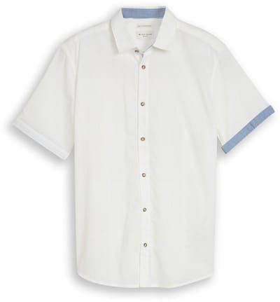 Tom Tailor - Regular fit overhemd met korte mouwen en linnen - Maat XXL - White
