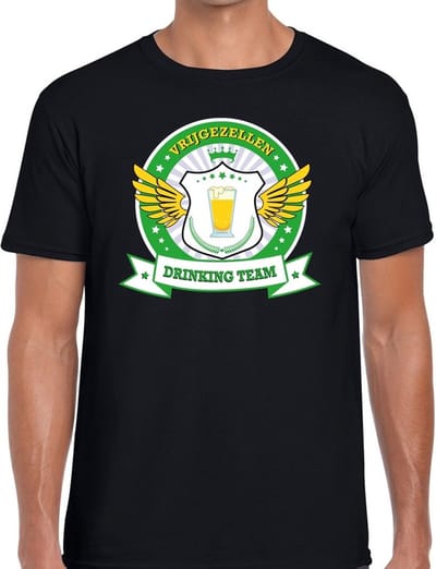 Zwart vrijgezellenfeest drinking team t-shirt heren met groen en geel - Vrijgezellen team kleding mannen S