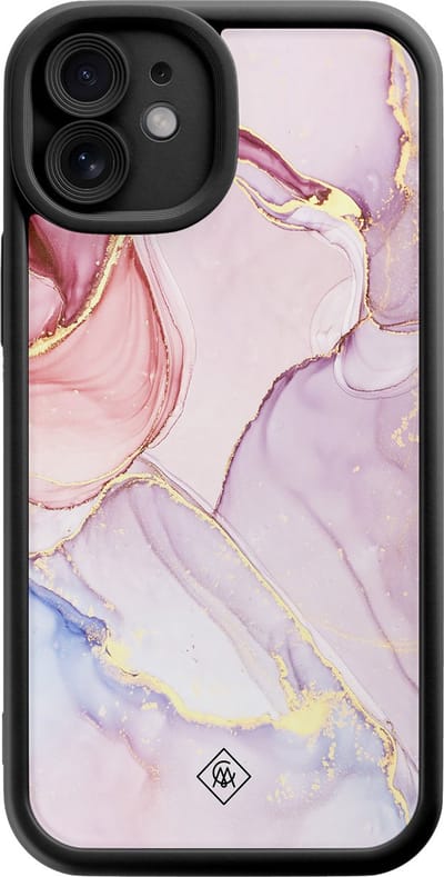 Casimoda® hoesje - Geschikt voor iPhone 11 - Marmer roze paars - Effen telefoonhoesje met lensbescherming - Siliconen/TPU - Backcover - Paars
