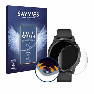 Savvies - Screenprotector voor Garmin vivoactive 4 (45 mm) - Folie Beschermfolie transparant volledig dekking 4 Stuks