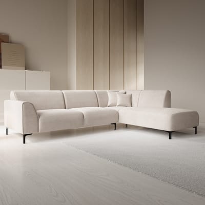 Meubella - Moana - Hoekbank 4-zits - Ribstof beige - Rechts
