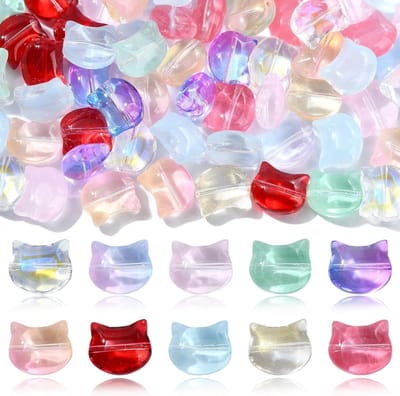100 stuks 10 kleuren transparante glazen kat kop kralen kitten kat kralen huisdier dier kralen voor sieraden maken doe-het-zelf ambachten oorbellen