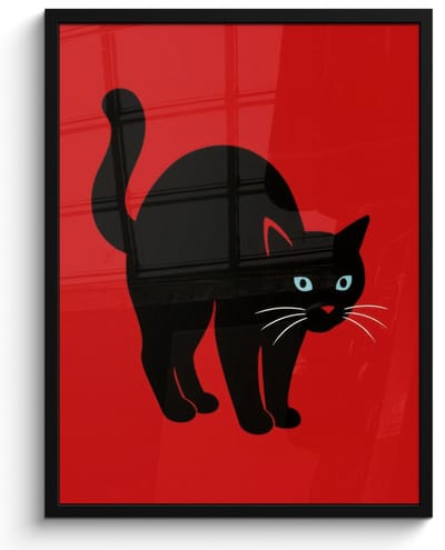 Poster in lijst - Fotolijst 50x70 cm - Posters - Kat - Zwart - Staart - Posterlijst zwart - Decoratie - Wanddecoratie woonkamer - Muurdecoratie slaapkamer