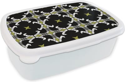 Broodtrommel Wit - Lunchbox - Brooddoos - Glas in lood - Abstract - Patronen - 18x12x6 cm - Volwassenen