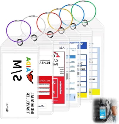 Set van 6 Transparante PVC Bagagelabels, Waterdichte Bagagelabels voor Vliegtuigreizen, Kleurrijke Identificatie (19 x 9cm)