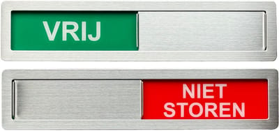 Vrij - Niet storen Schuifbordje - RVS - Hoge Kwaliteit - 18 cm x 4 cm x 0,5 cm - Promessa Design.
