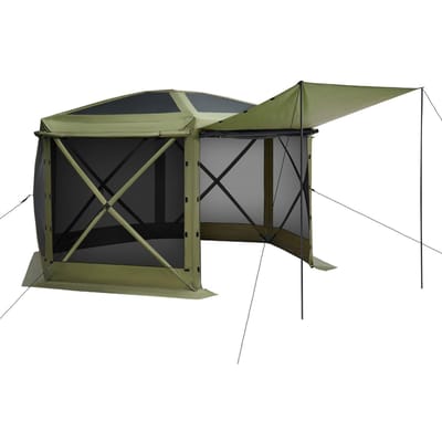 Pop-up Gazebo Klambentent, 3x3 m Grote 6-zijdige Kampeer Luifel Tent met Afneembaar Dak & Draagtas, Snel Op te Zetten & Bijt-Proof, Klambehuis Zonnescherm