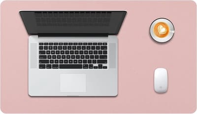 Famanu – Bureauonderlegger - bureaumat - toetsenbord- en muismat - laptop mat - schrijfpad - muismat - voor kantoor/huis/gaming - PU waterdicht + antislip - 60 x 35 cm (roze)