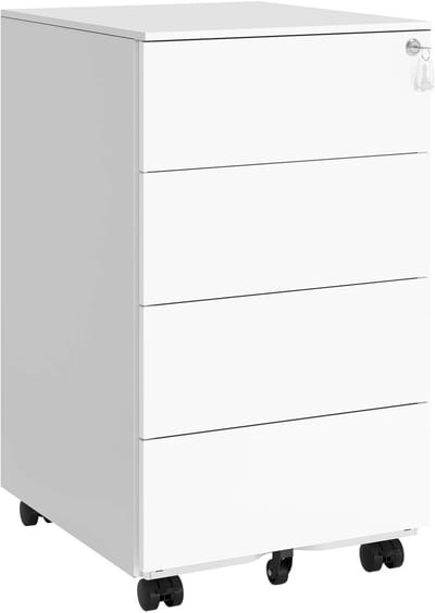 Bureaulades Met Slot - Wit - Bureau - Bureau Met Lades - Bureaus - Ladeblok Op Wieltjes - 4 Lades - Opbergbox - Ladekast - Lade Organizer - Laden