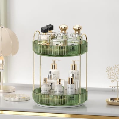 Unyqoos ® Ruime 360° Draaibare Make-up Organizer voor Cosmetica en Huidverzorgingstafel, Donkergroen, 2 Niveaus
