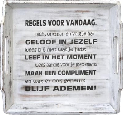 dienblad regels voor vandaag antique white hout Woondecoratie Cadeau Verjaardag