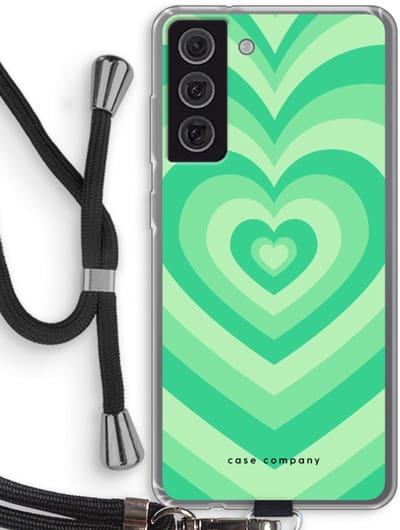 Case Company® - Hoesje met koord geschikt voor Samsung Galaxy S21 FE hoesje met Koord - Hart Groen - Telefoonhoesje met Zwart Koord - Bescherming aan alle Kanten en Over de Schermrand