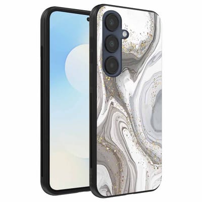 Geschikt voor Samsung Galaxy S25 FE Telefoonhoesje met marmer opdruk - TPU backcover case marble design - Zilver - Smartphonica geschikt voor Samsung Galaxy S25 FE