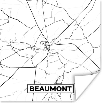 Poster België – Beaumont – Stadskaart – Kaart – Zwart Wit – Plattegrond - 100x100 cm XXL