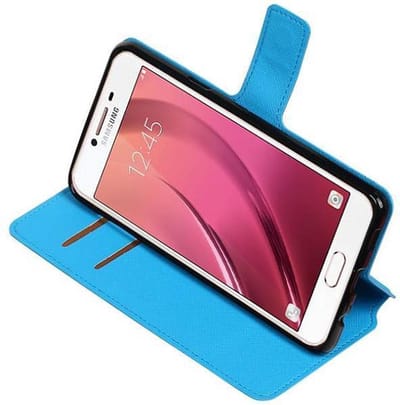 Cross Pattern TPU Bookstyle Wallet Case Hoesjes Geschikt voor Samsung Galaxy C7 Blauw