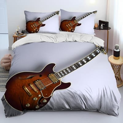 3D Klassieke Gitaar Elektrische Gitaar Beddengoed Set Punk Rock Muziek Dekbedovertrek Set Quiltovertrek Queen Size Voor Kinderen Jongens Jonge Man EU SK 260x220cm