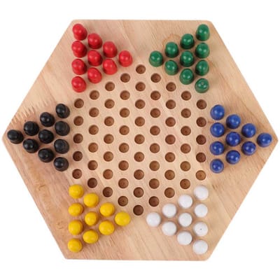 Plateau Éducatif en Bois Jeu Classique Halma Dames Chinoises Stratégie Jeu de Famille Pièces white