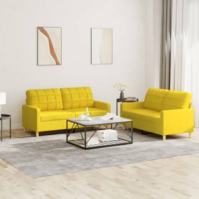 vidaXL - 2-delige - Loungeset - met - kussens - stof - lichtgeel