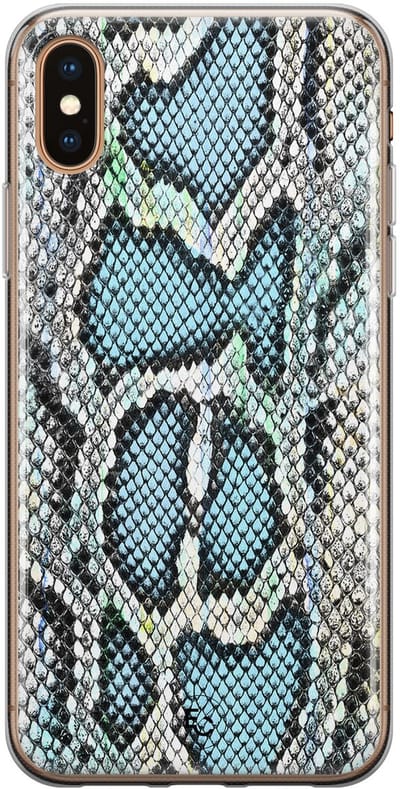 Hoesje geschikt voor iPhone Xs - Slangenprint - Soft Case - TPU - Slangenprint - Blauw - ELLECHIQ