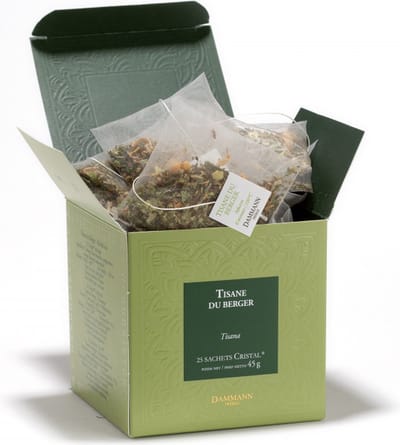 Dammann Frères - Tisane Du Berger 25 cristal zakjes - Kruidenthee melange met munt - zonder theïne - composteerbare theebuiltjes