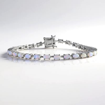 Cavill - Zilveren Armband 925 Sterling Zilver - Platinum Plated - 28 Australische Ovale Opalen 3,9 crt - Luxe Elegante Armband Dames Feestelijk
