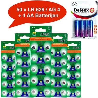 AG 4 / 377A Alkaline batterijen - 5x10 strips - 50 stuks knoopcel Tian Qiu batterijen (ook bekend als LR66 LR626,SR626,GP377 280-39)