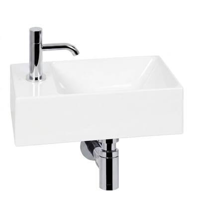 Ben Stelvio fonteinset glans wit keramiek Xtra glaze+ incl. chromen kraan links
