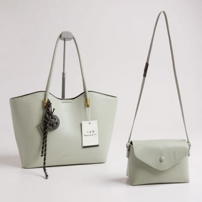TK-S set Schoudertas-shopper + clutch-handtas met schouderriem, lichtgroen