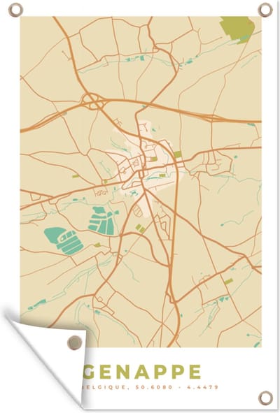 Muurdecoratie Kaart - Vintage - Plattegrond - Stadskaart - België - Genappe - 120x180 cm - Tuinposter - Tuindoek