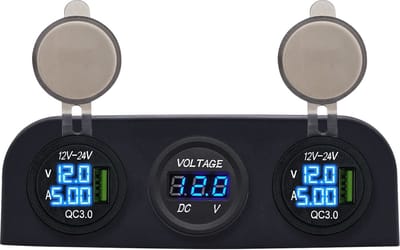 ProRide 12V USB Autolader 2 Poort - P19102 - Drievoudig opbouw paneel met Voltmeter