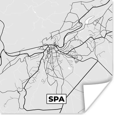 Poster België – Spa – Stadskaart – Kaart – Zwart Wit – Plattegrond - 100x100 cm XXL
