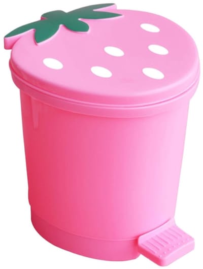 Aardbeien Prullenbak - Afvalbakje Desktop - Kantoor Organiseren - Met Deksel - 10 cm - Roze
